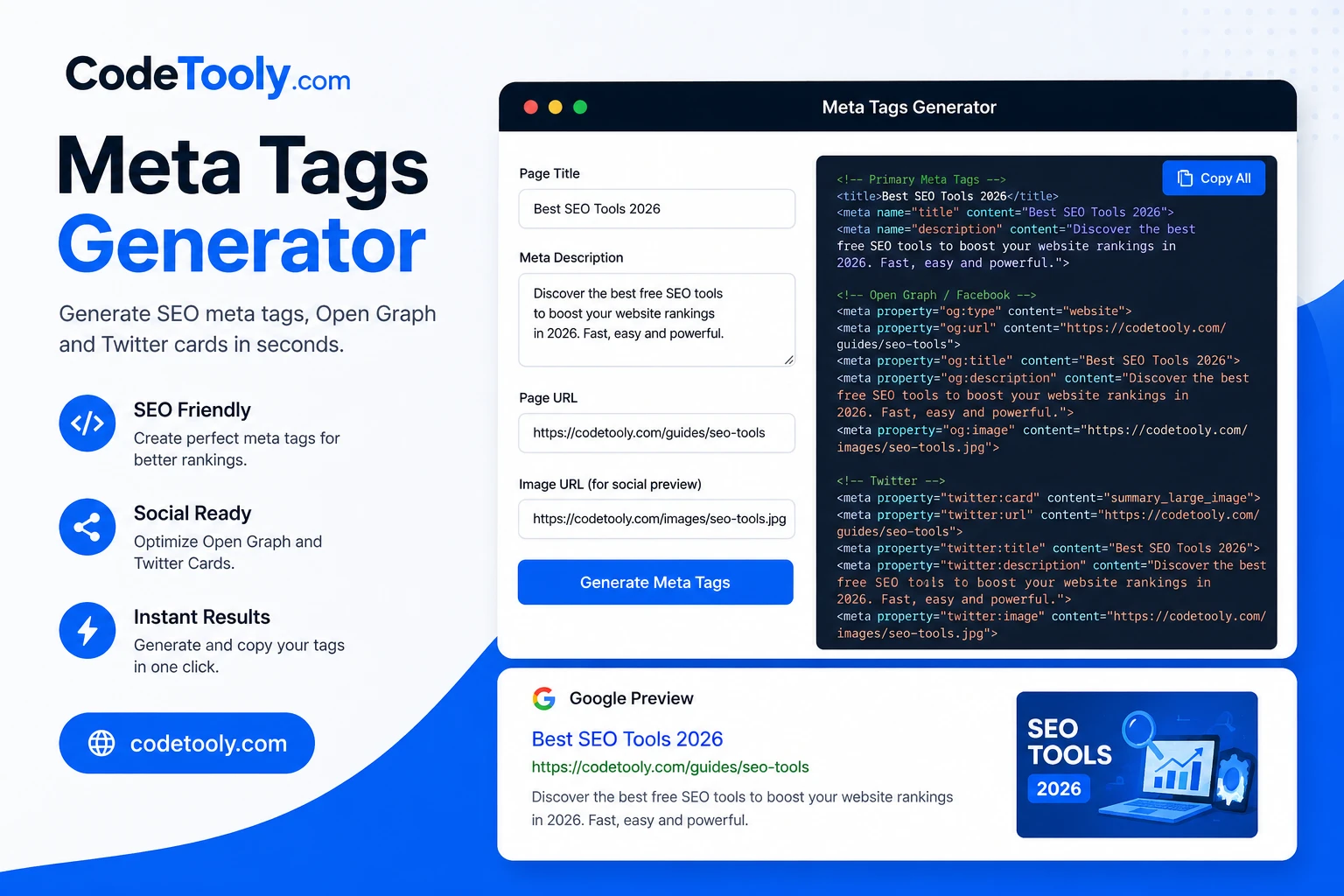 Meta tags generator SEO tool codetooly.com