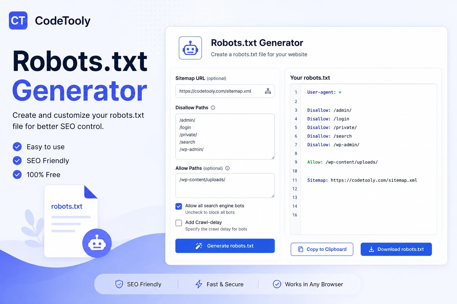 robots txt generator tool codetooly