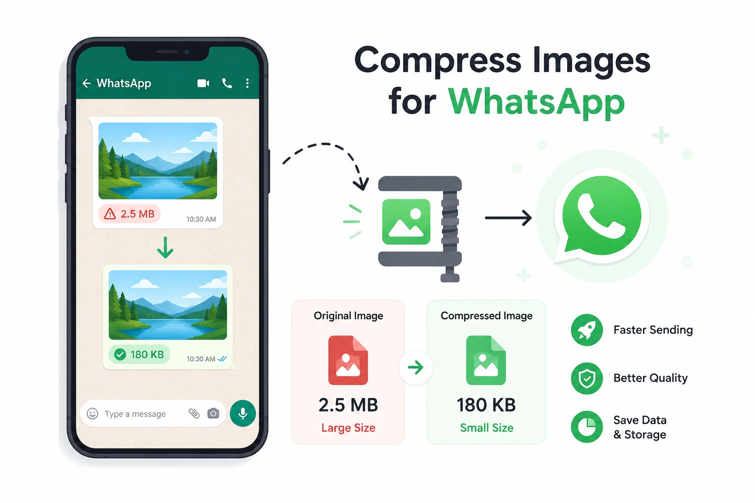Compress image for WhatsApp showing reduced file size